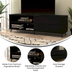 Walnut / Black Mid-Century TV Stand with Adjustable Shelf & 2 Storage Drawers – Fits up to 60 in. TV