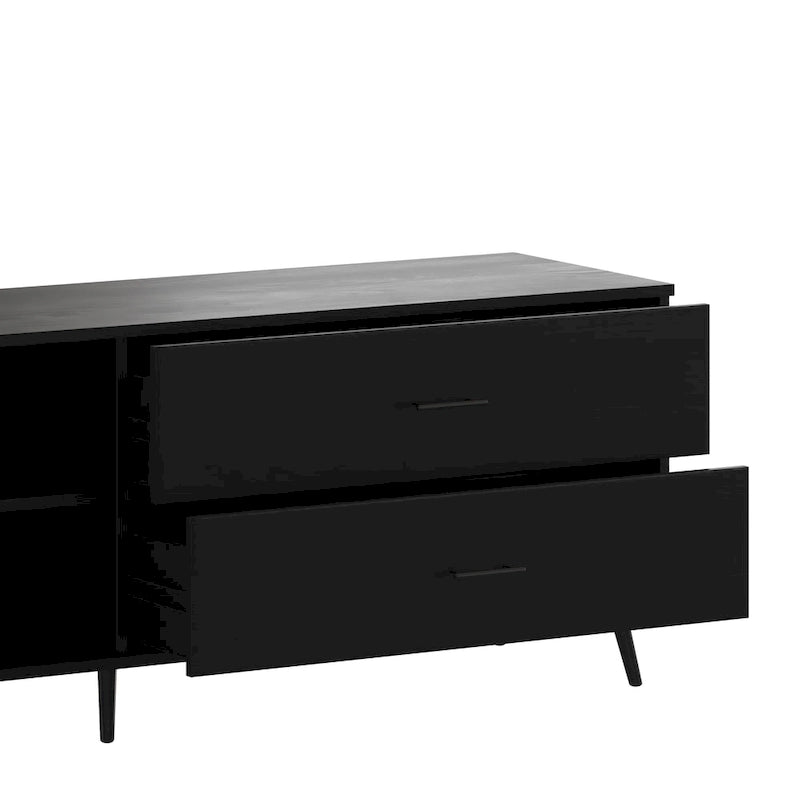 Walnut / Black Mid-Century TV Stand with Adjustable Shelf & 2 Storage Drawers – Fits up to 60 in. TV
