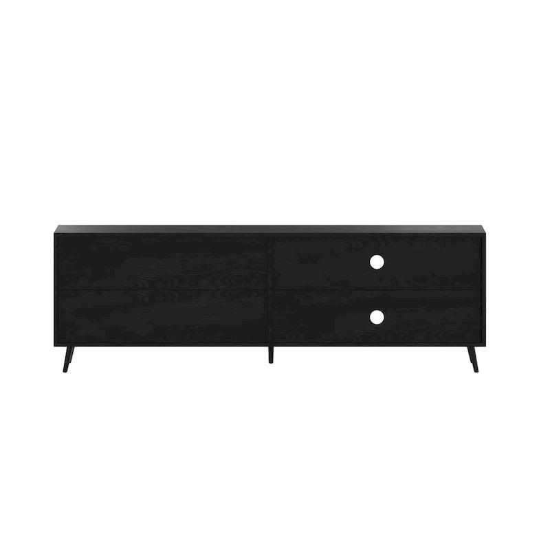 Walnut / Black Mid-Century TV Stand with Adjustable Shelf & 2 Storage Drawers – Fits up to 60 in. TV