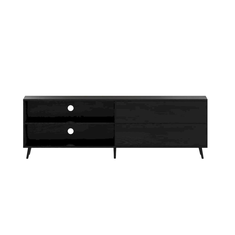 Walnut / Black Mid-Century TV Stand with Adjustable Shelf & 2 Storage Drawers – Fits up to 60 in. TV