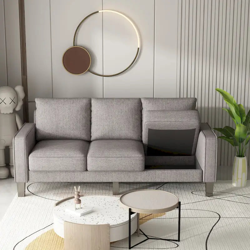 Beige Fabric Loveseat & Sofa Set with Under-Seat Storage – 2+3 Person