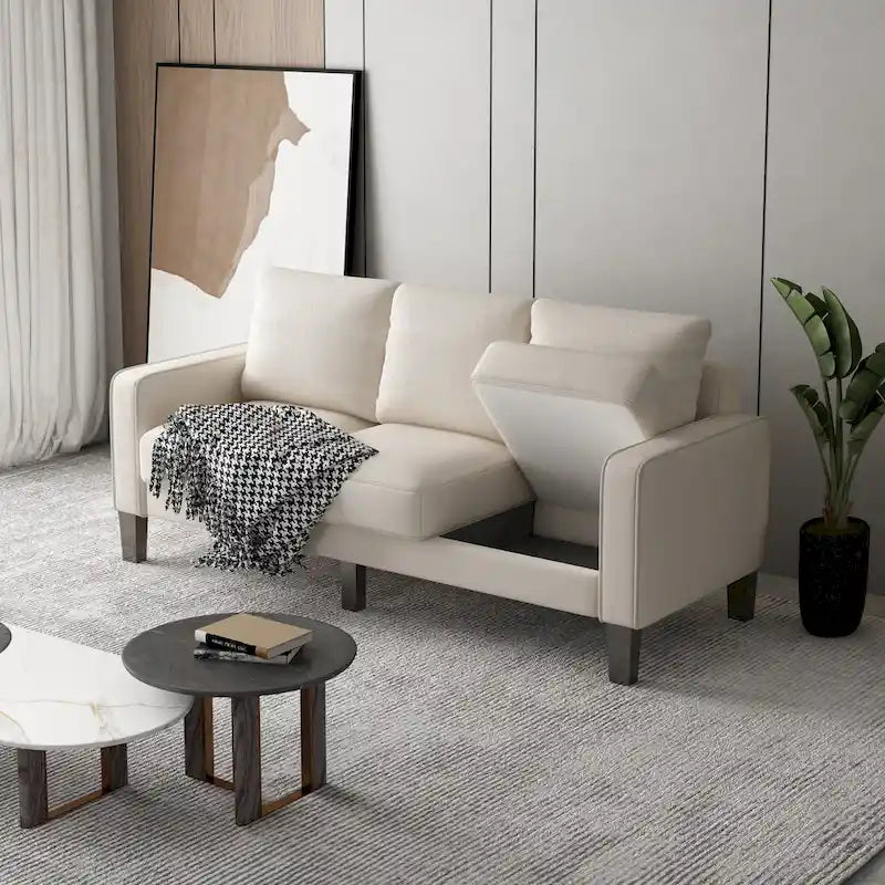 Beige Fabric Loveseat & Sofa Set with Under-Seat Storage – 2+3 Person