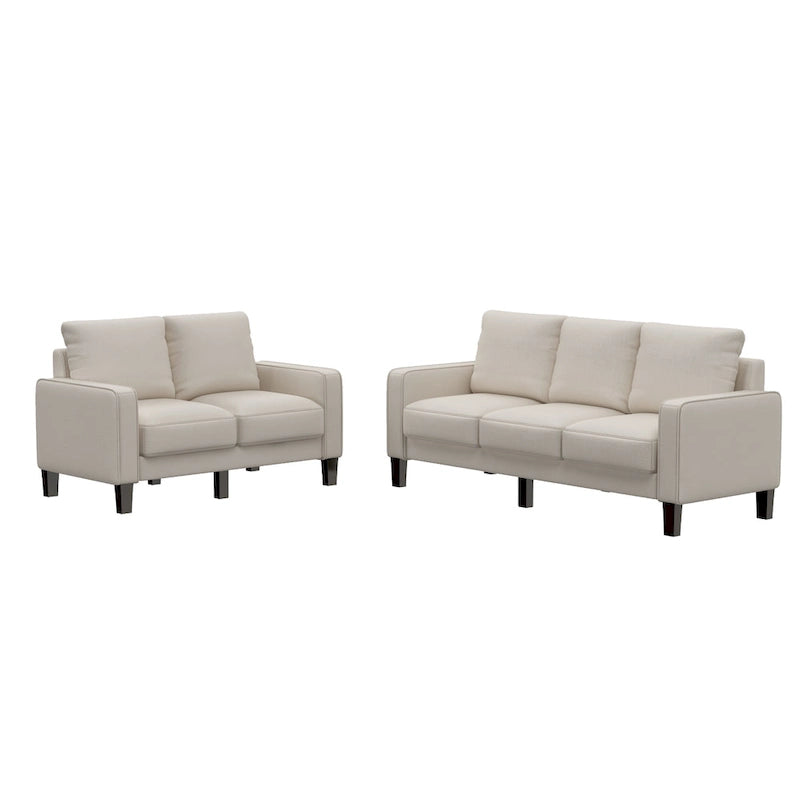 Beige Fabric Loveseat & Sofa Set with Under-Seat Storage – 2+3 Person