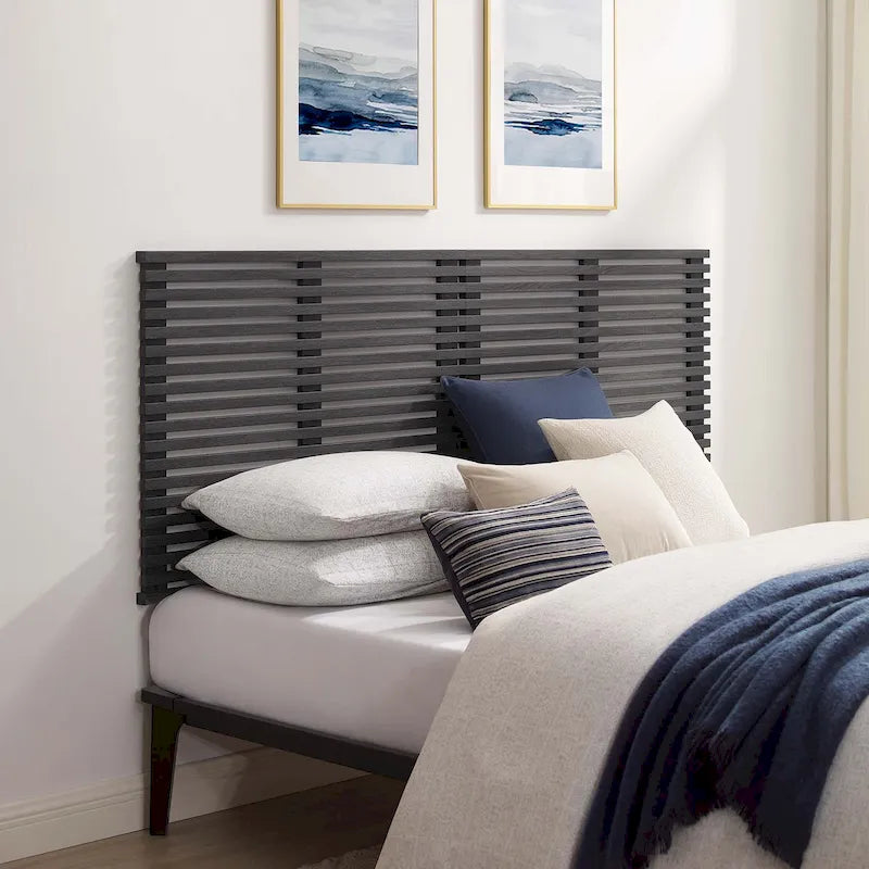 Charcoal / Walnut / Oak Wood Grain Wall-Mount King Headboard with Slatted Panel Detail – 2 Person