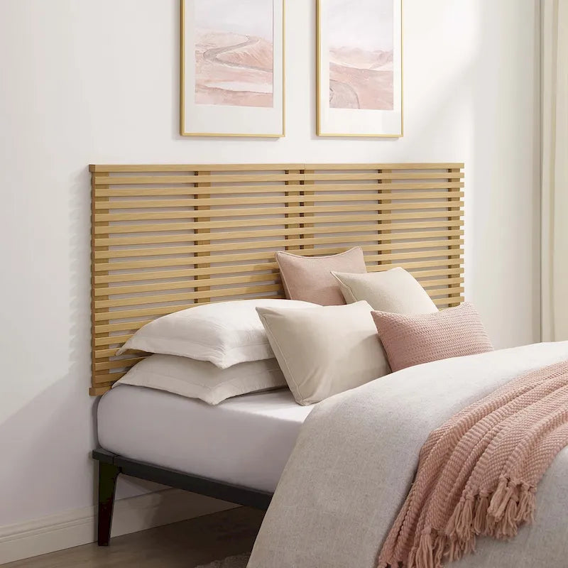 Charcoal / Walnut / Oak Wood Grain Wall-Mount King Headboard with Slatted Panel Detail – 2 Person