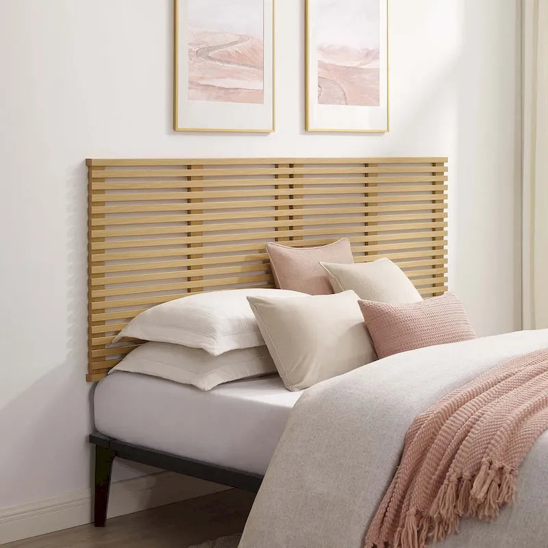 Charcoal / Walnut / Oak Wood Grain Wall-Mount King Headboard with Slatted Panel Detail – 2 Person