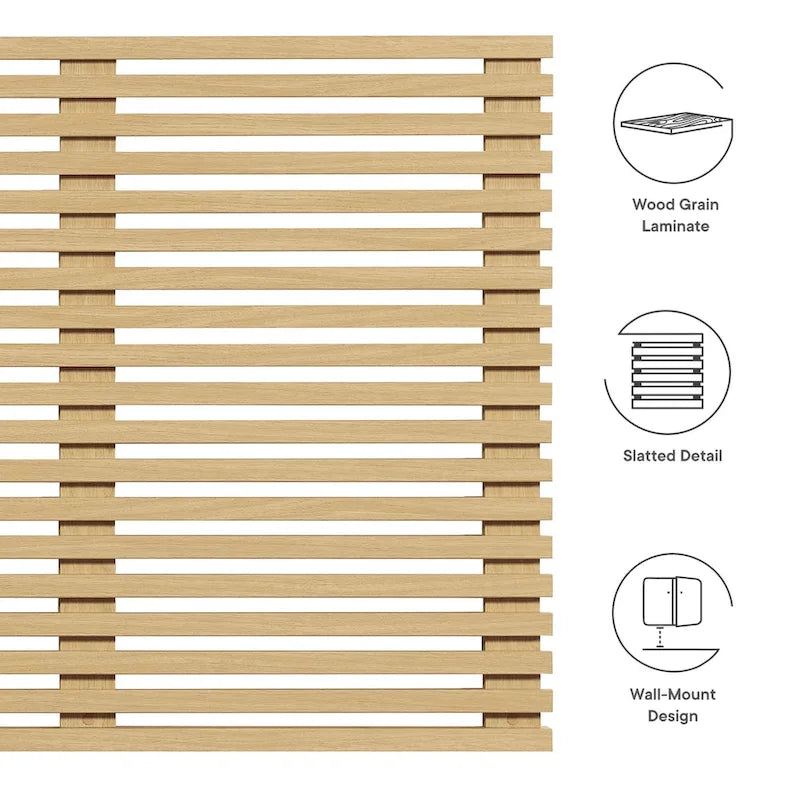Charcoal / Walnut / Oak Wood Grain Wall-Mount King Headboard with Slatted Panel Detail – 2 Person