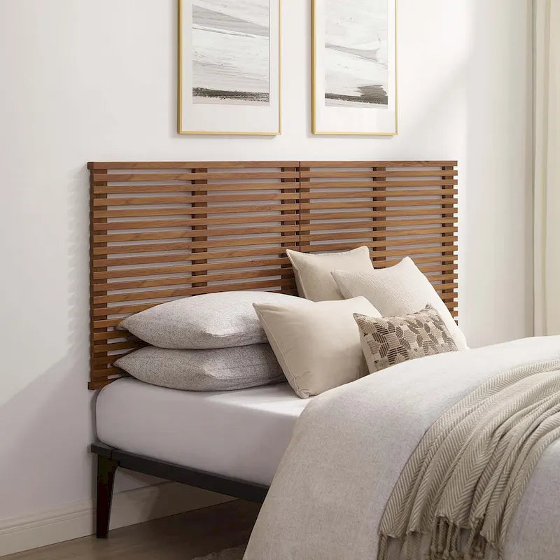Charcoal / Walnut / Oak Wood Grain Wall-Mount King Headboard with Slatted Panel Detail – 2 Person