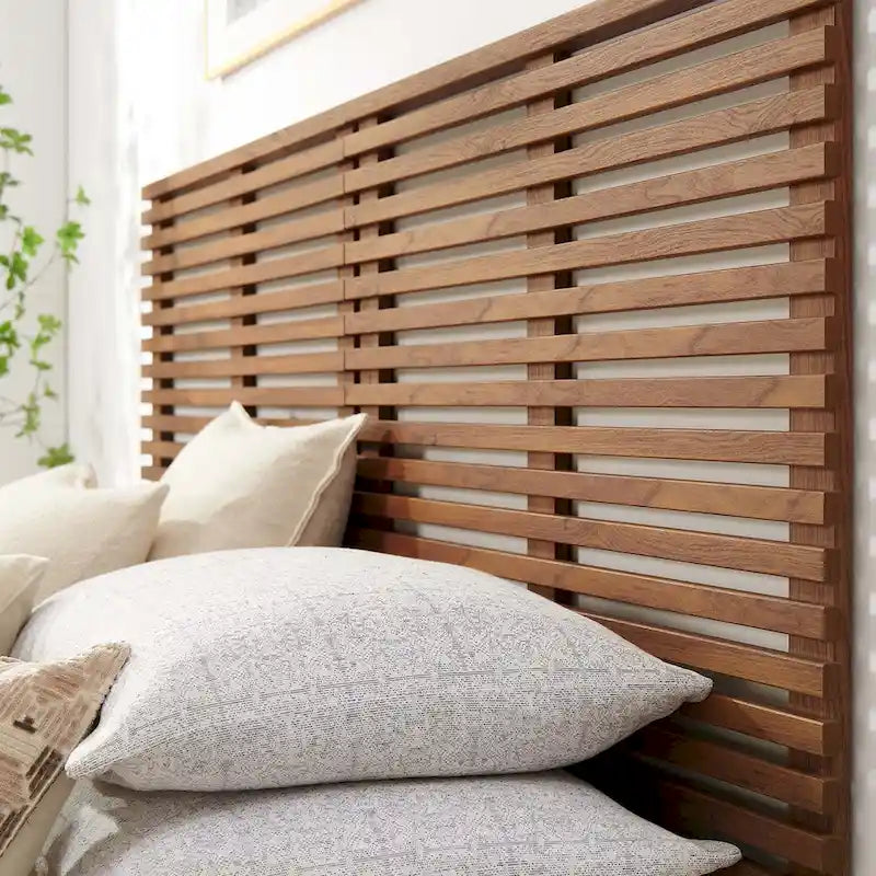 Charcoal / Walnut / Oak Wood Grain Wall-Mount King Headboard with Slatted Panel Detail – 2 Person