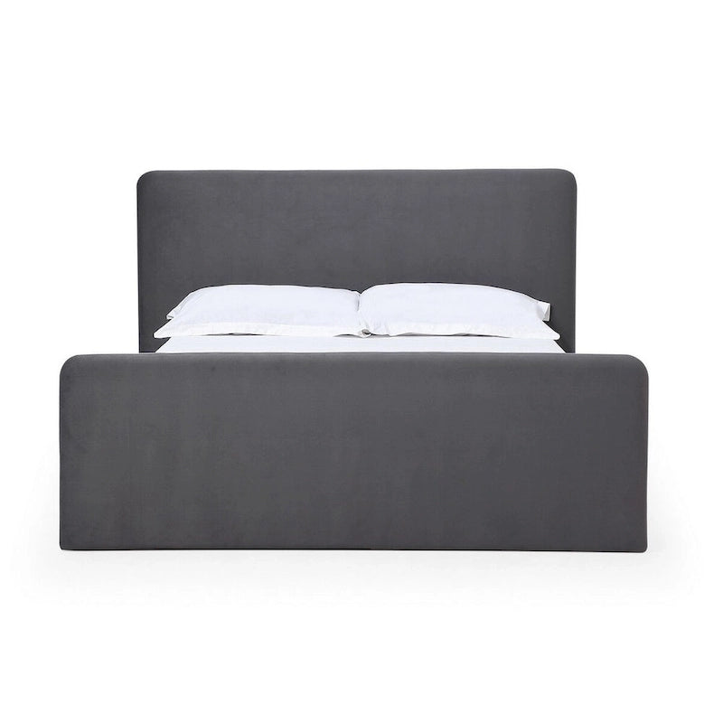 Dark Gray Velvet Upholstered Platform Bed – California King