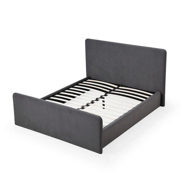 Dark Gray Velvet Upholstered Platform Bed – California King