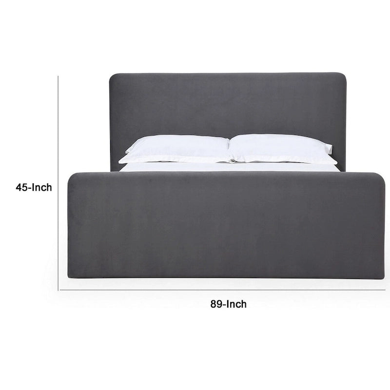 Dark Gray Velvet Upholstered Platform Bed – California King