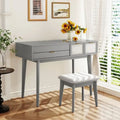 White / Brown / Grey Wood Vanity Desk with Flip-Top Mirror, 3 Drawers & Fabric Stool – 1 Person