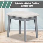 White / Brown / Grey Wood Vanity Desk with Flip-Top Mirror, 3 Drawers & Fabric Stool – 1 Person