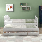 Grey / White Plywood Daybed with Pull-Out Trundle & 3 Drawers – Twin / Full – 1-2 Person