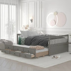Grey / White Plywood Daybed with Pull-Out Trundle & 3 Drawers – Twin / Full – 1-2 Person