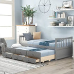 Grey / White Plywood Daybed with Pull-Out Trundle & 3 Drawers – Twin / Full – 1-2 Person