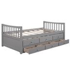 Grey / White Plywood Daybed with Pull-Out Trundle & 3 Drawers – Twin / Full – 1-2 Person