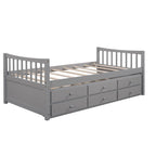 Grey / White Plywood Daybed with Pull-Out Trundle & 3 Drawers – Twin / Full – 1-2 Person