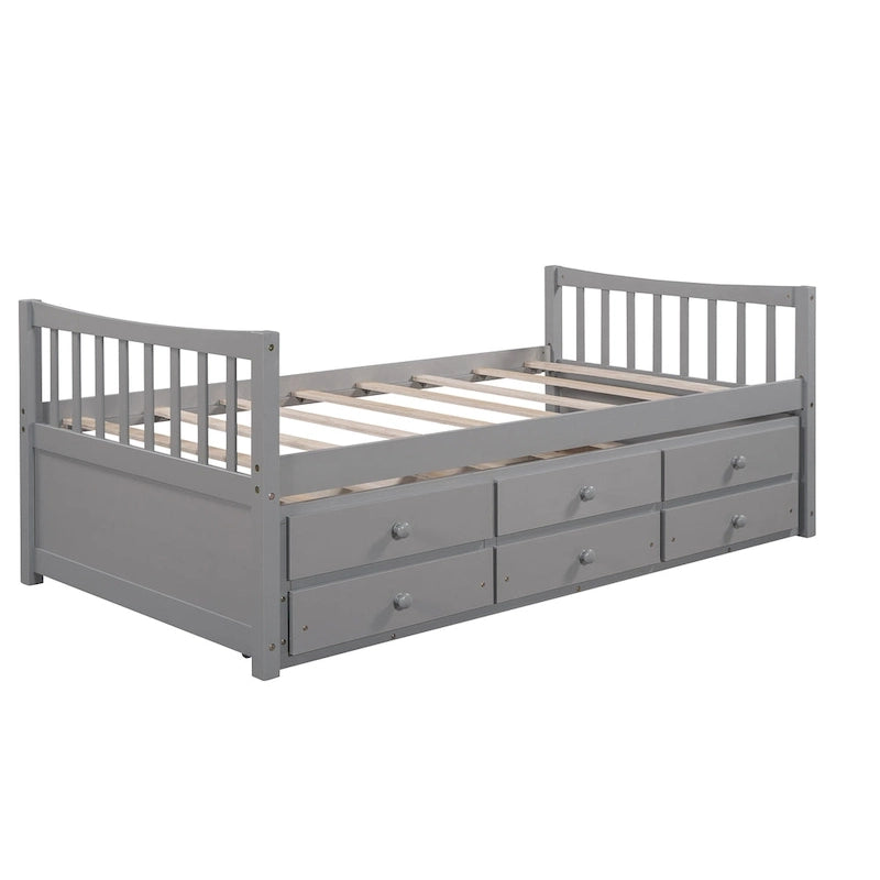 Grey / White Plywood Daybed with Pull-Out Trundle & 3 Drawers – Twin / Full – 1-2 Person