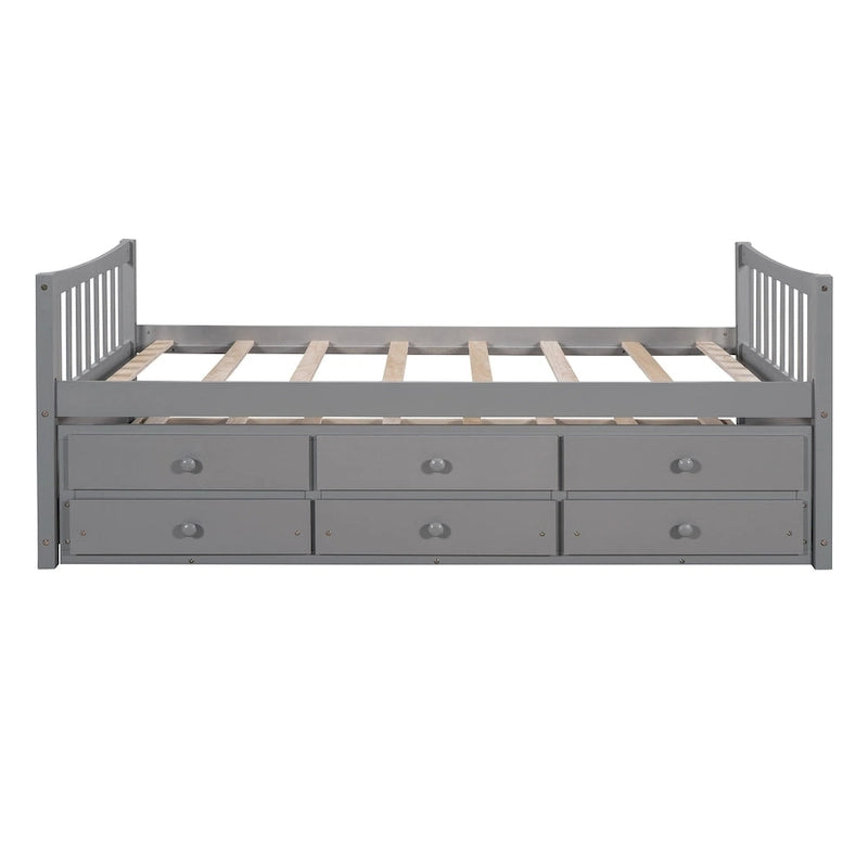 Grey / White Plywood Daybed with Pull-Out Trundle & 3 Drawers – Twin / Full – 1-2 Person