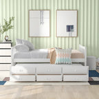 Grey / White Plywood Daybed with Pull-Out Trundle & 3 Drawers – Twin / Full – 1-2 Person