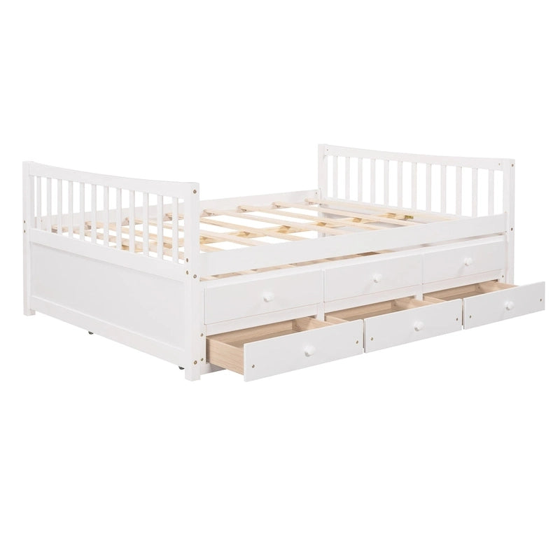 Grey / White Plywood Daybed with Pull-Out Trundle & 3 Drawers – Twin / Full – 1-2 Person