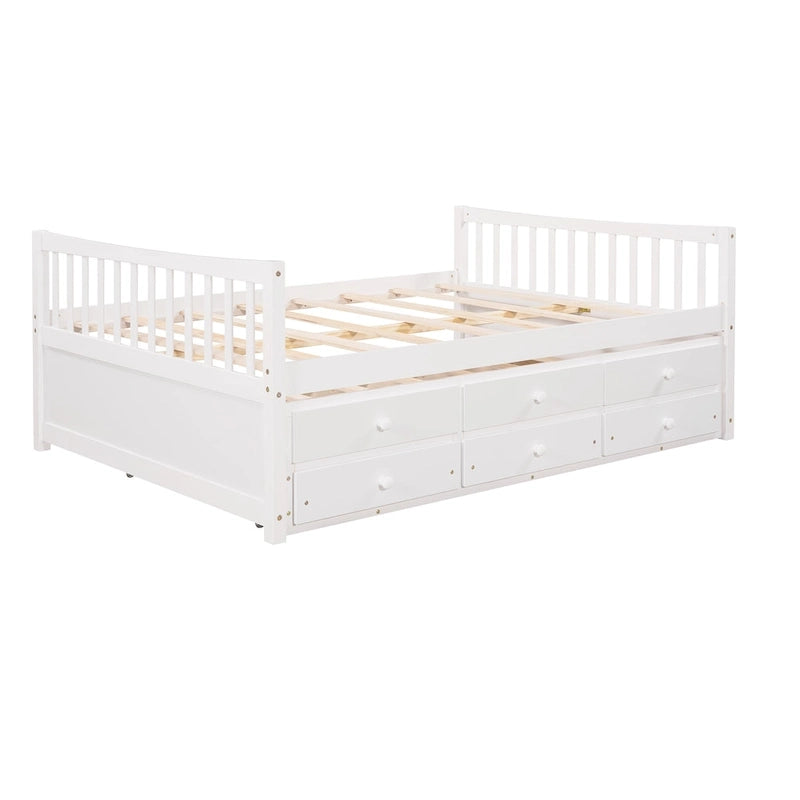 Grey / White Plywood Daybed with Pull-Out Trundle & 3 Drawers – Twin / Full – 1-2 Person