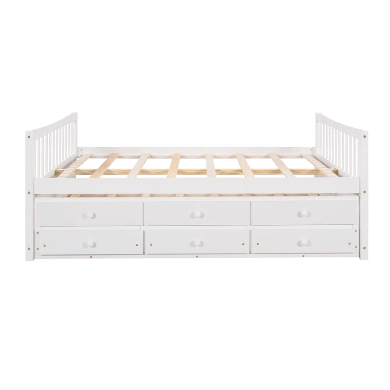 Grey / White Plywood Daybed with Pull-Out Trundle & 3 Drawers – Twin / Full – 1-2 Person