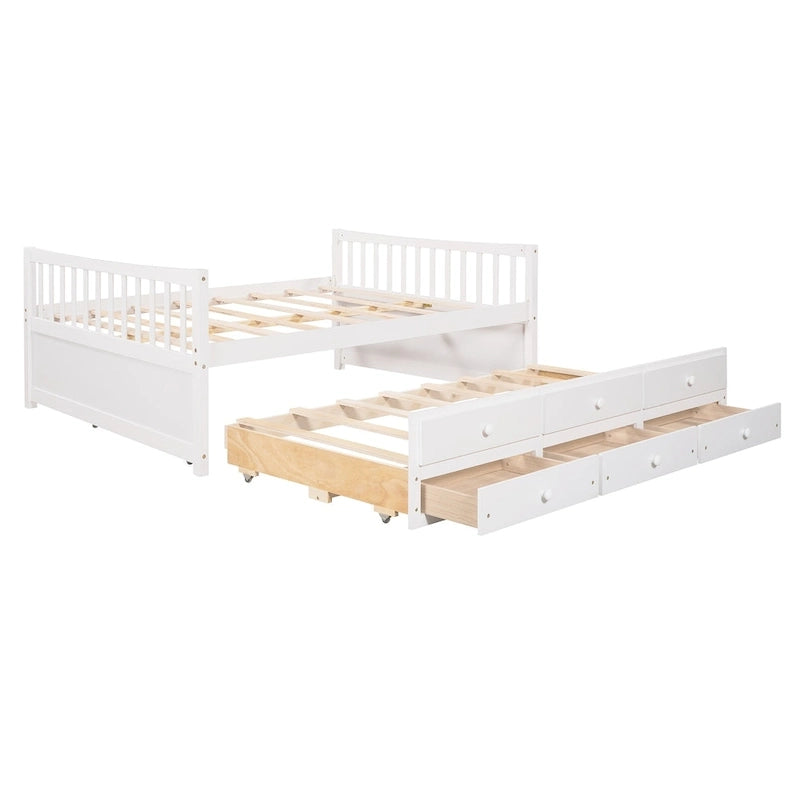 Grey / White Plywood Daybed with Pull-Out Trundle & 3 Drawers – Twin / Full – 1-2 Person