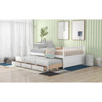Grey / White Plywood Daybed with Pull-Out Trundle & 3 Drawers – Twin / Full – 1-2 Person