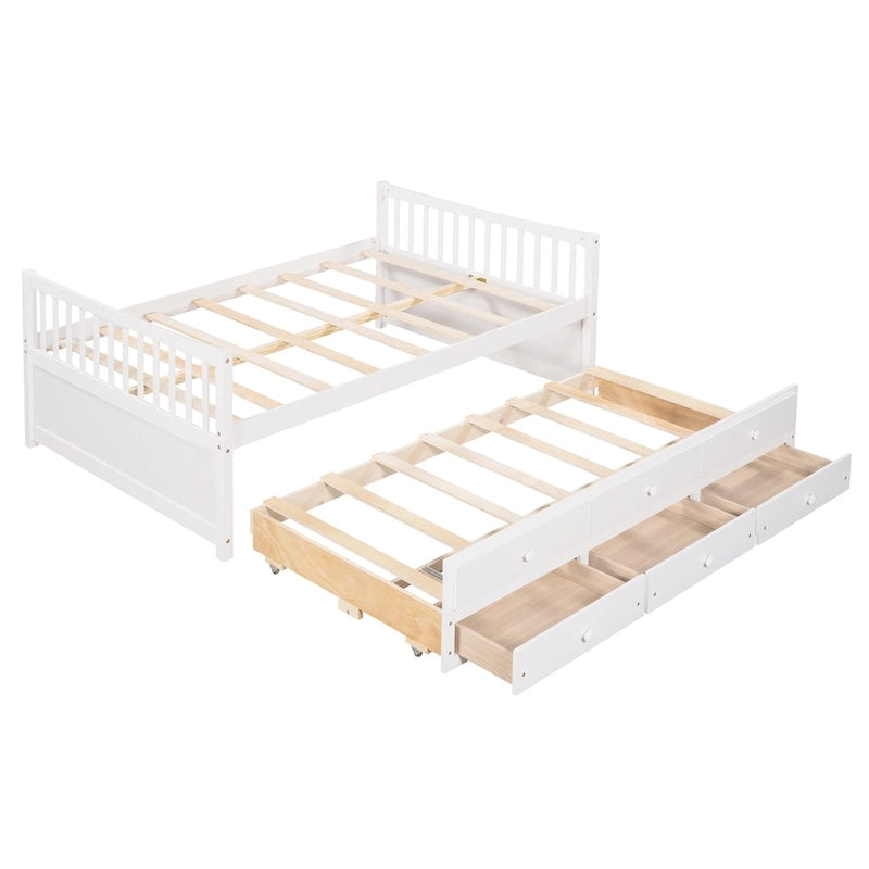 Grey / White Plywood Daybed with Pull-Out Trundle & 3 Drawers – Twin / Full – 1-2 Person