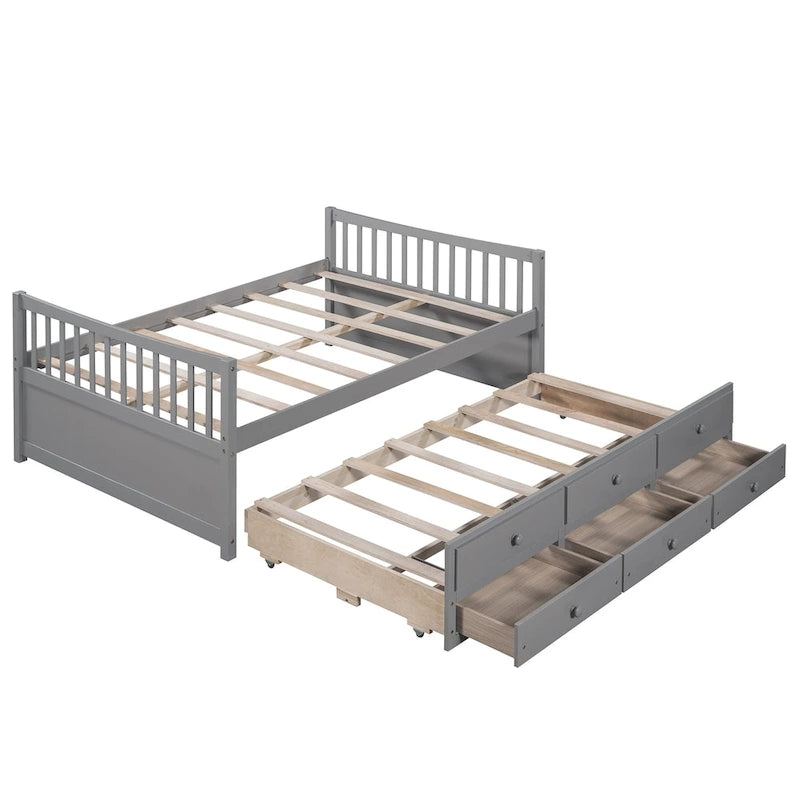 Grey / White Plywood Daybed with Pull-Out Trundle & 3 Drawers – Twin / Full – 1-2 Person
