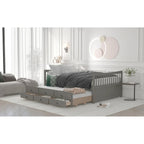 Grey / White Plywood Daybed with Pull-Out Trundle & 3 Drawers – Twin / Full – 1-2 Person
