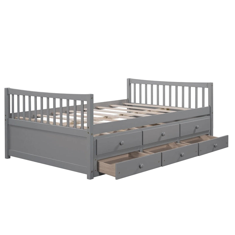 Grey / White Plywood Daybed with Pull-Out Trundle & 3 Drawers – Twin / Full – 1-2 Person