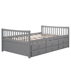Grey / White Plywood Daybed with Pull-Out Trundle & 3 Drawers – Twin / Full – 1-2 Person