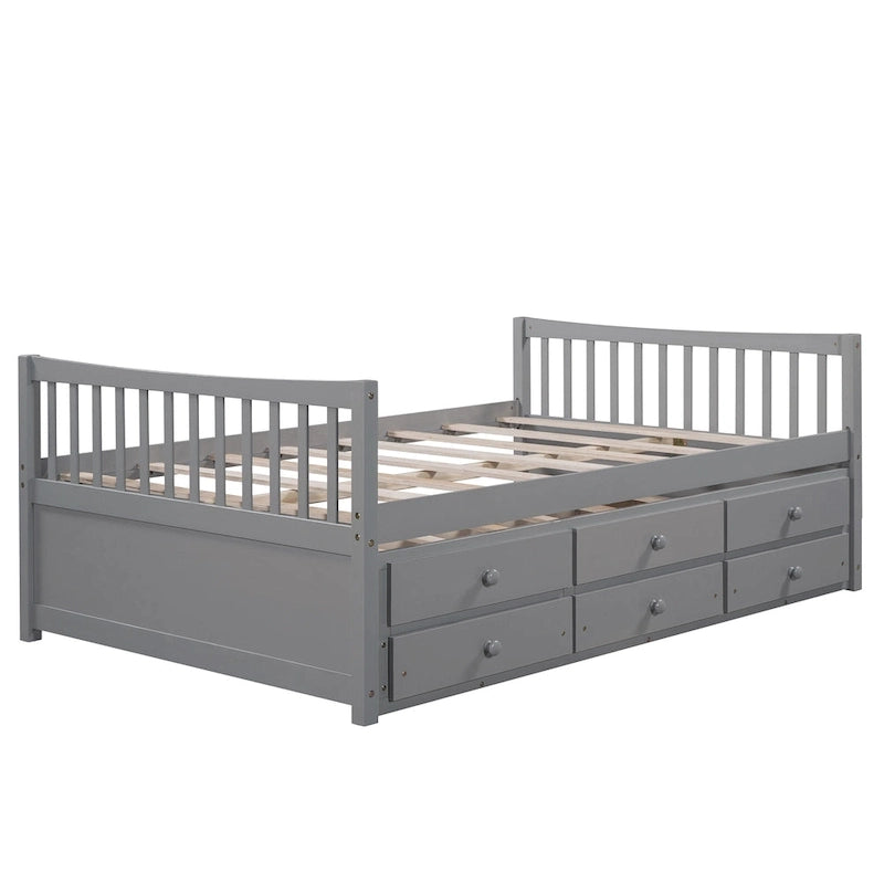 Grey / White Plywood Daybed with Pull-Out Trundle & 3 Drawers – Twin / Full – 1-2 Person