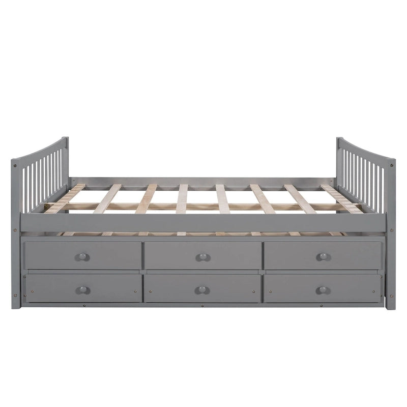 Grey / White Plywood Daybed with Pull-Out Trundle & 3 Drawers – Twin / Full – 1-2 Person