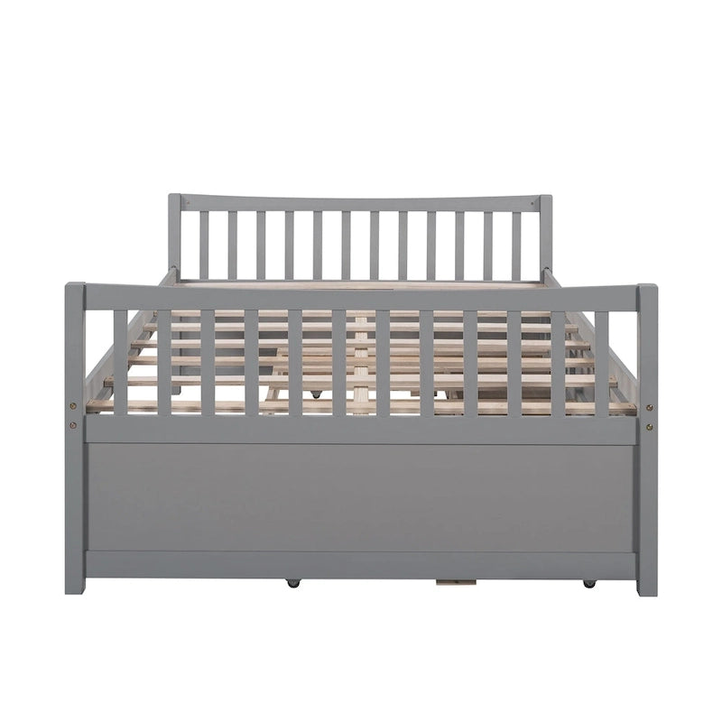 Grey / White Plywood Daybed with Pull-Out Trundle & 3 Drawers – Twin / Full – 1-2 Person