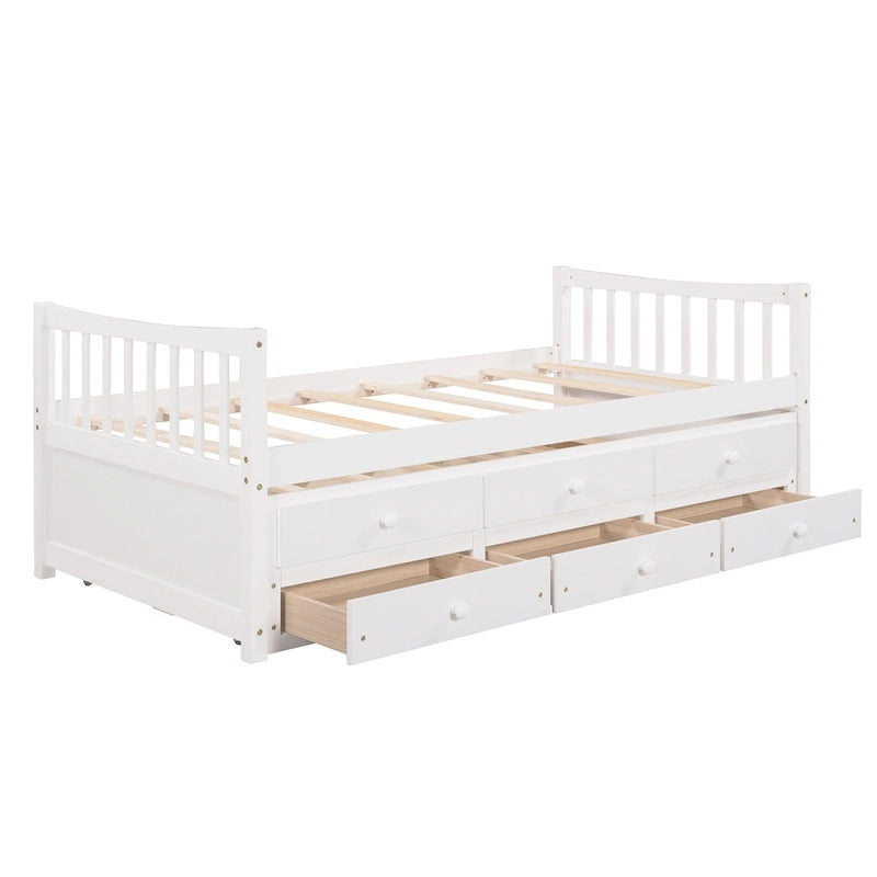 Grey / White Plywood Daybed with Pull-Out Trundle & 3 Drawers – Twin / Full – 1-2 Person
