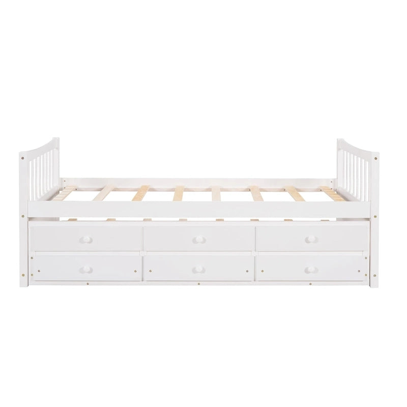 Grey / White Plywood Daybed with Pull-Out Trundle & 3 Drawers – Twin / Full – 1-2 Person