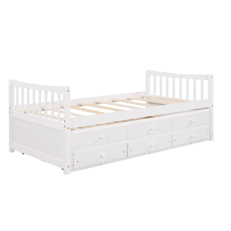 Grey / White Plywood Daybed with Pull-Out Trundle & 3 Drawers – Twin / Full – 1-2 Person