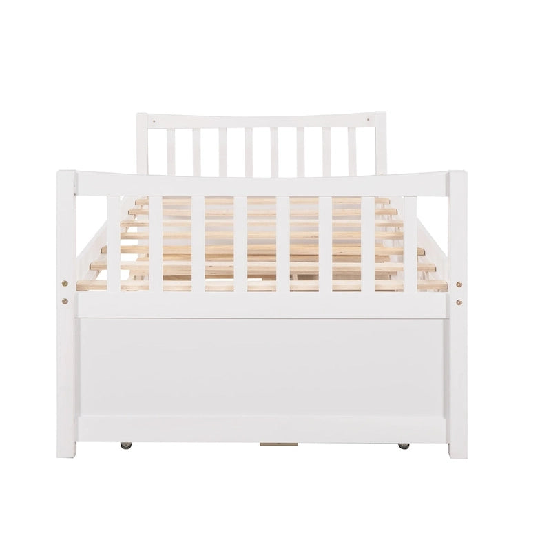 Grey / White Plywood Daybed with Pull-Out Trundle & 3 Drawers – Twin / Full – 1-2 Person