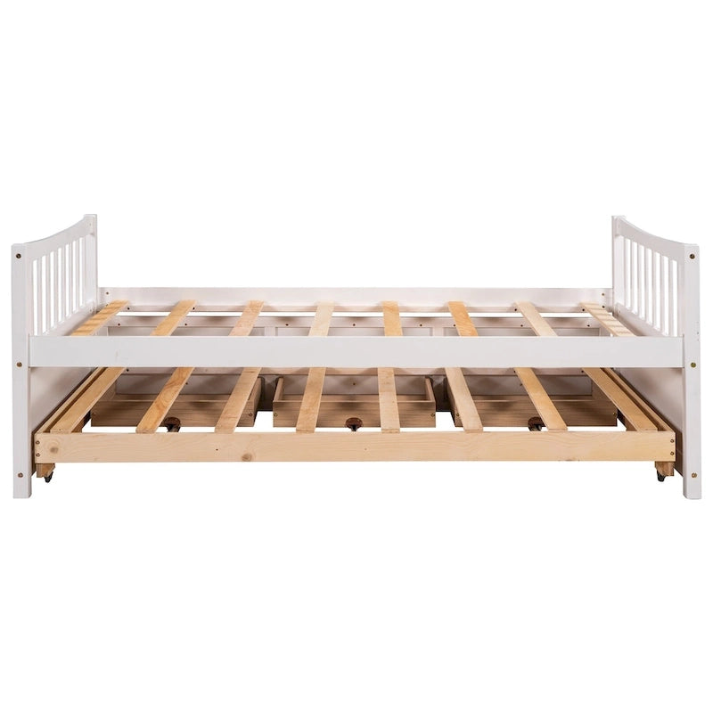 Grey / White Plywood Daybed with Pull-Out Trundle & 3 Drawers – Twin / Full – 1-2 Person