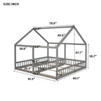 Gray Pine Wood Twin x2 House-Shaped Platform Bed with Guardrails & Window Design – 2 Person