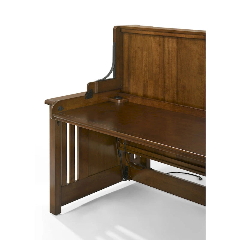 Black Walnut Twin Murphy Desk Bed with USB & AC Outlets – 1 Person
