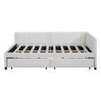 Beige Linen Full Size Upholstered Daybed with 2 Storage Drawers & Backrest – 2 Person