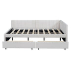 Beige Linen Full Size Upholstered Daybed with 2 Storage Drawers & Backrest – 2 Person