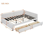 Beige Linen Full Size Upholstered Daybed with 2 Storage Drawers & Backrest – 2 Person