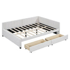 Beige Linen Full Size Upholstered Daybed with 2 Storage Drawers & Backrest – 2 Person